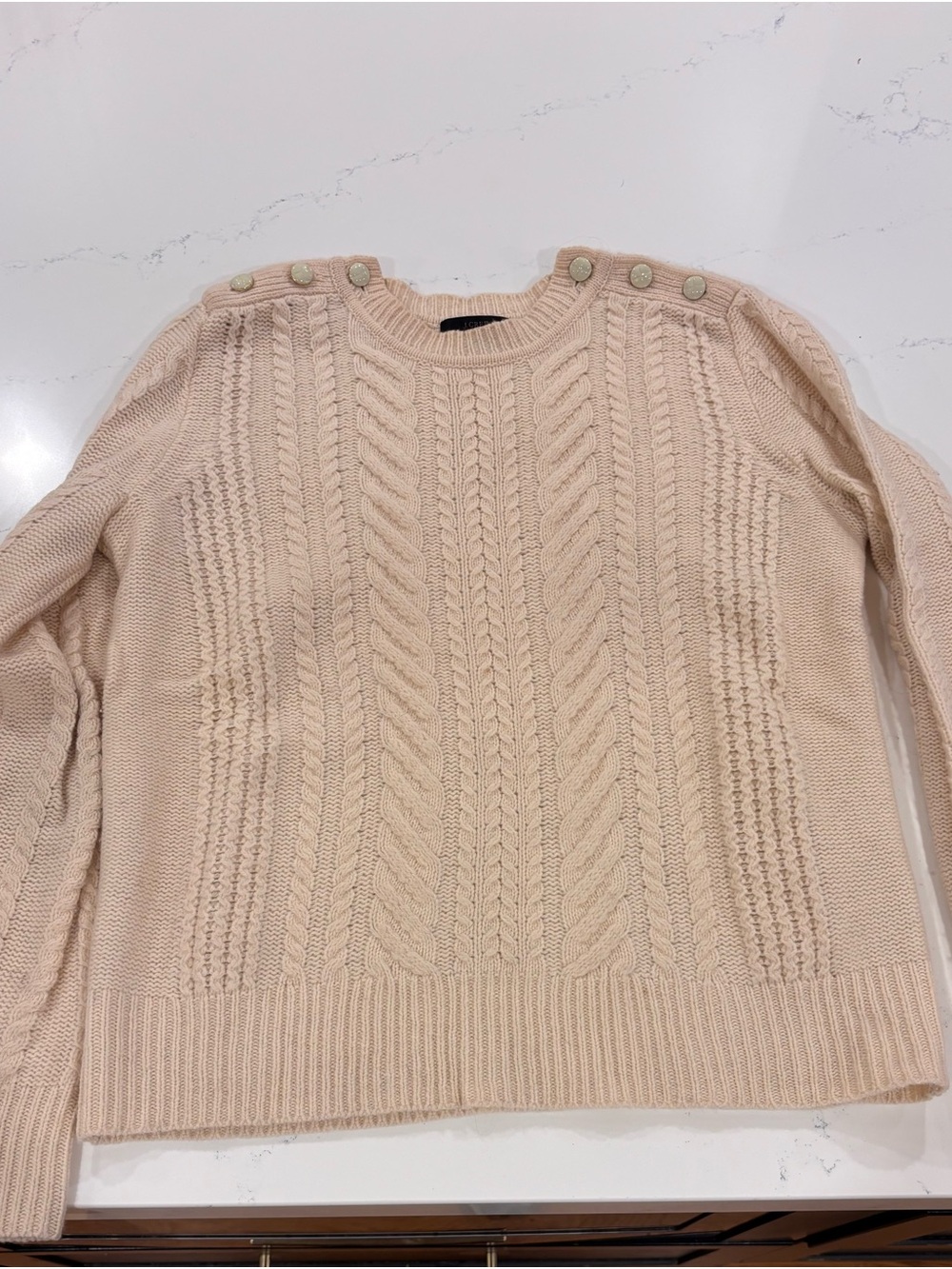 J. Crew Cream Cable-Knit Button-Shoulder Sweater